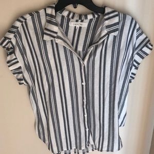 Black and white striped short sleeve shirt
